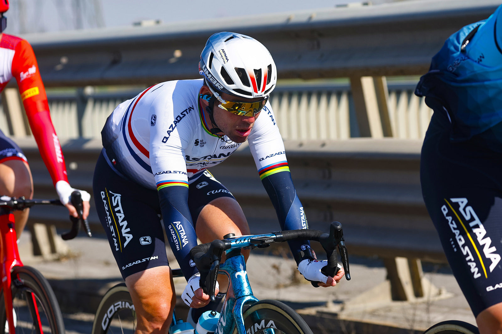 Limar helmet worn by Mark Cavendish of Team Astana in a bike race