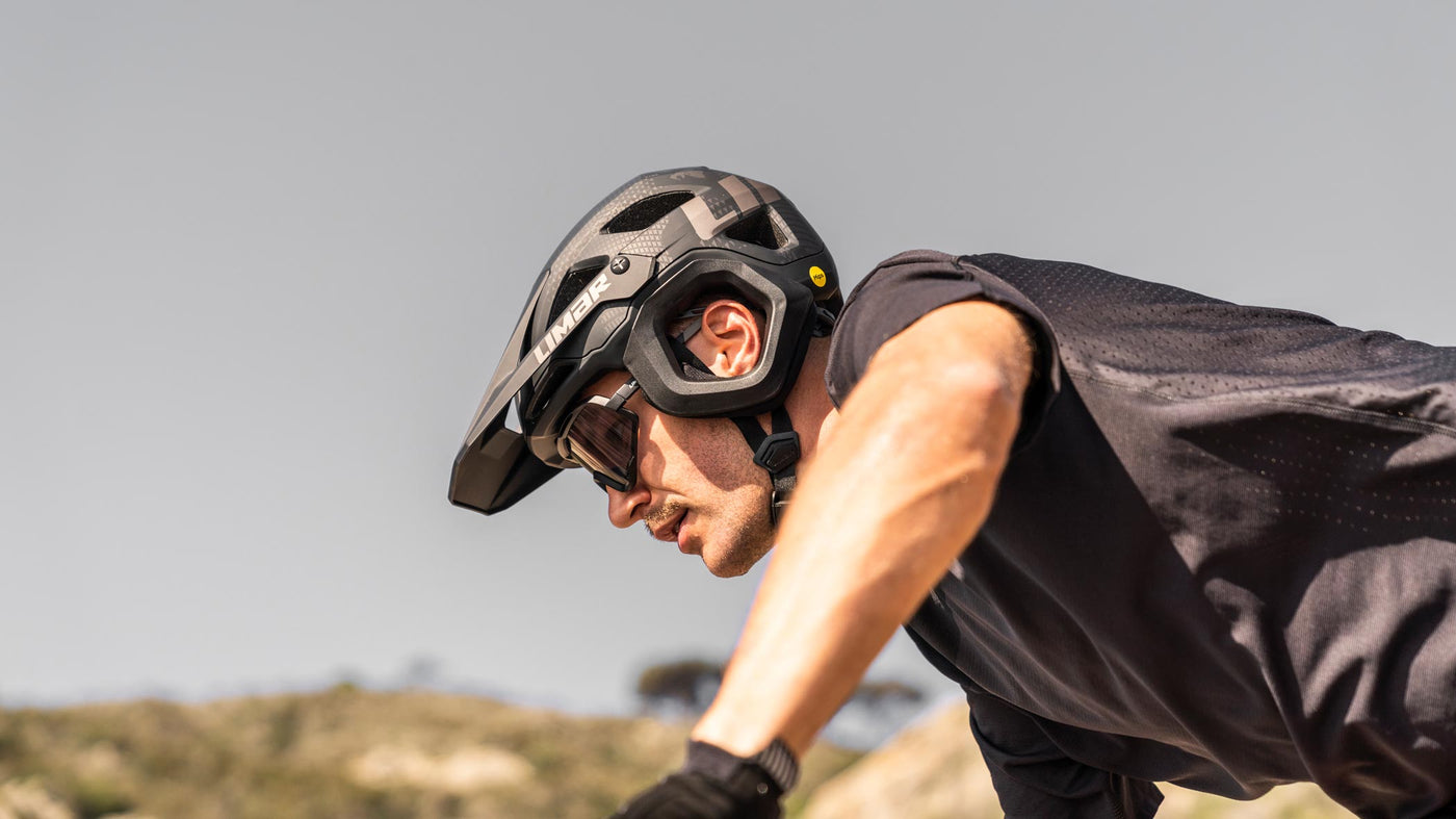 Mountain biker wearing Limar Etna dropframe Enduro MTB helmet